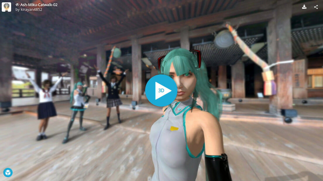 京都 龍安寺 石庭 清水寺 舞台 JK 360VR Tour Sketchfab アニメーションVR 初音ミク