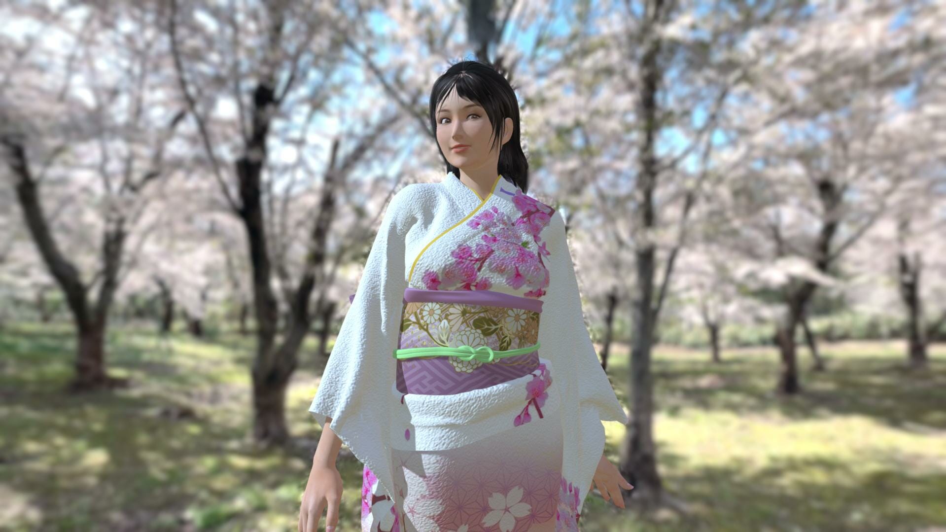 Sapporo Kimono Girl Cherry Park Tenten V4Furisode Sketchfab Poser